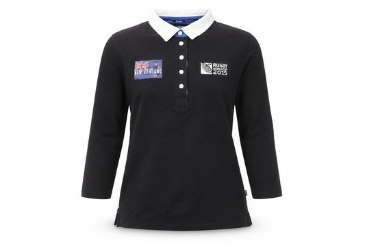 Sportfolio Womens Black 3/4 Sleeve Rugby Polo Size 12