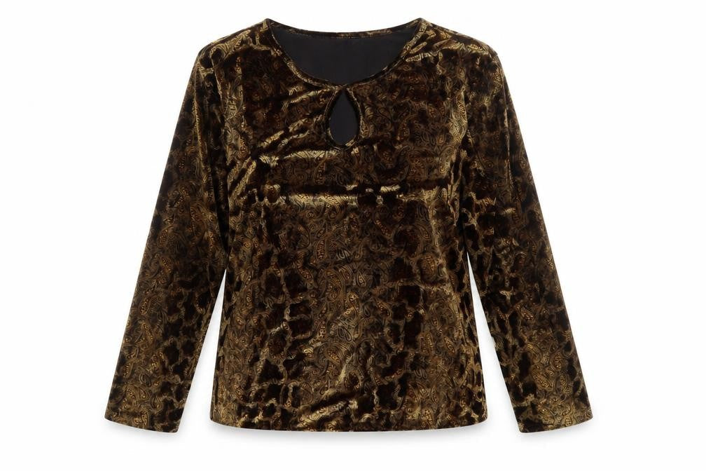 Taifun Women's Gold Paisley Velvet Blouse, Size 14
