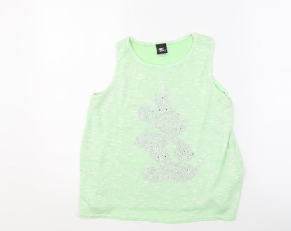 Front view of Disney girls’ green tank top - 11-12 years, cartoon graphic