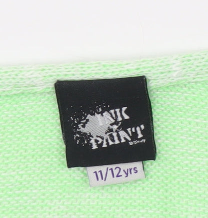Brand and care label for Disney girls’ green tank top - 11-12 years, cartoon graphic