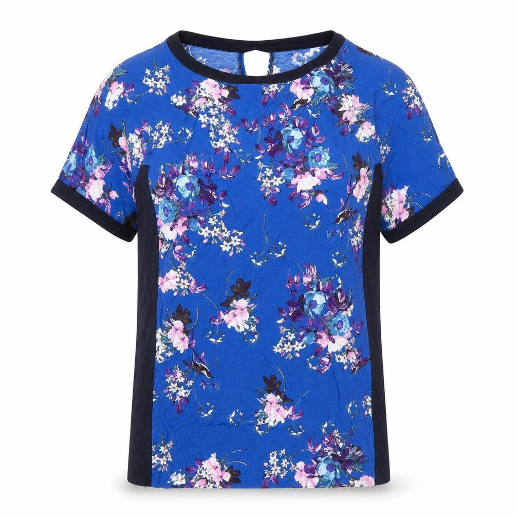 Oasis Women's Blue Floral Blouse, Size L, Short Sleeve