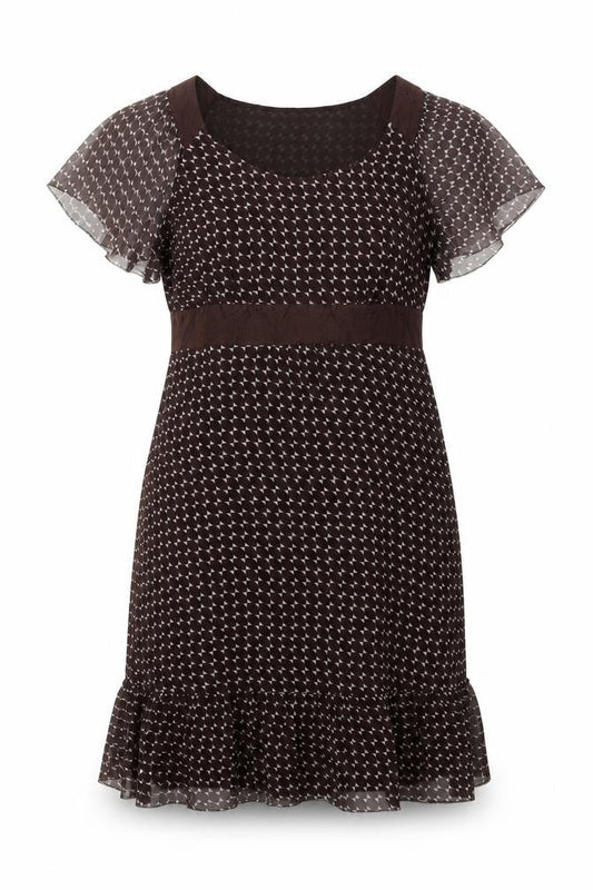 Monsoon Women Brown Silk Flutter Sleeve Dress