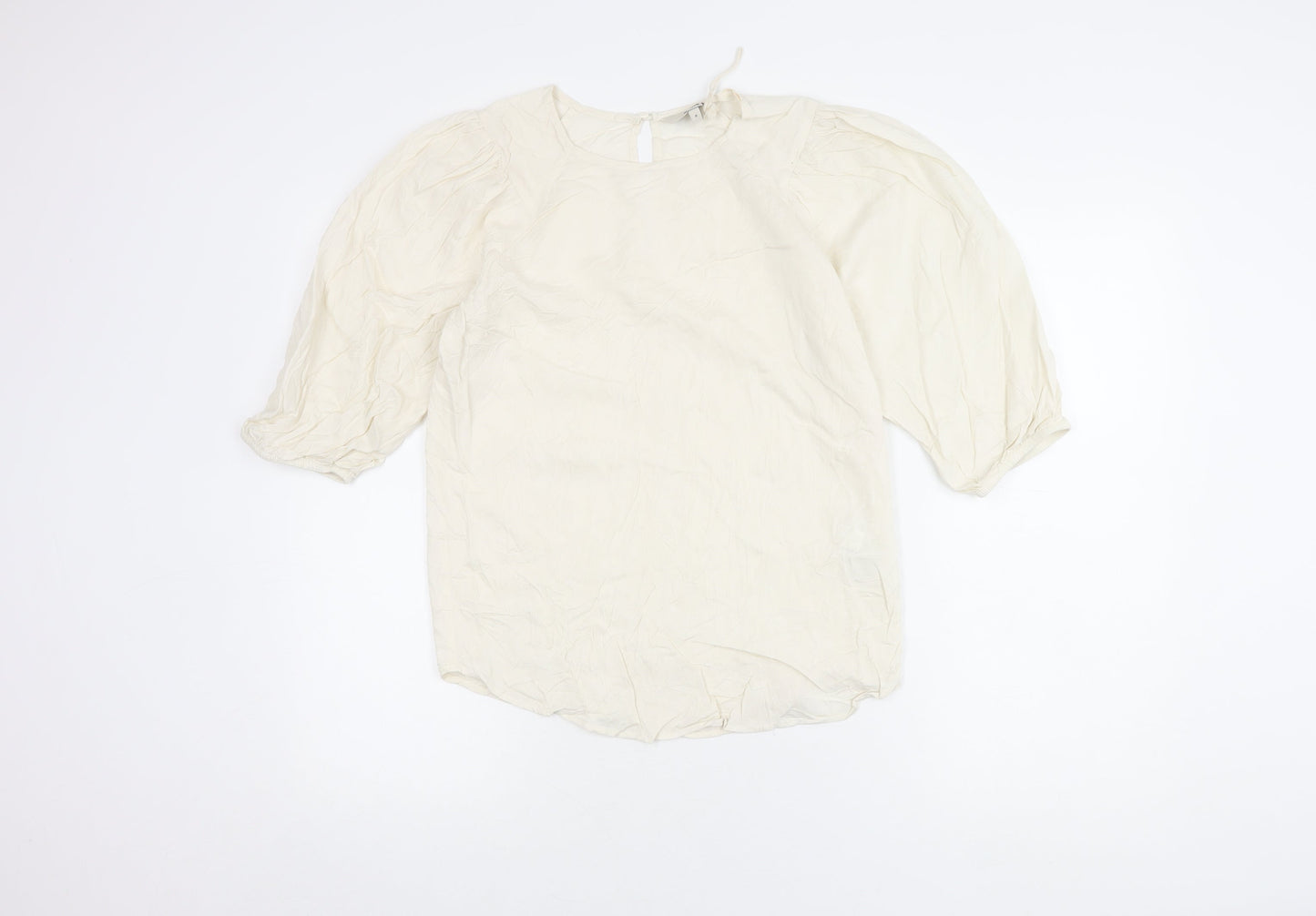 Next Women Ivory Top Balloon Sleeve Size 8 Viscose Casual