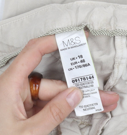 Brand and care label for Marks & Spencer Men's Beige Chino Trousers, size 18