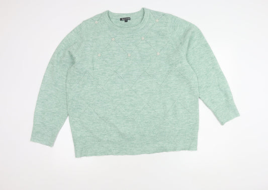 Bonmarché Women's Green Pullover, Size 20, Beaded Accents