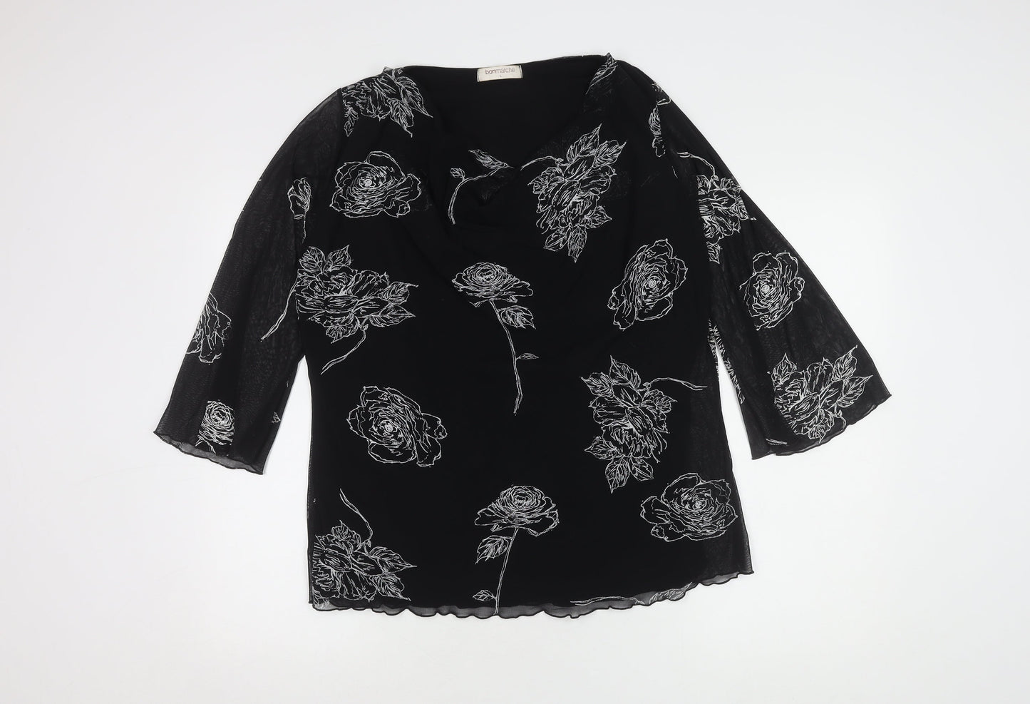 Bonmarché Women's Black Floral Cowl Neck Top L