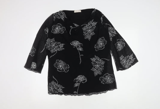 Bonmarché Women's Black Floral Cowl Neck Top L