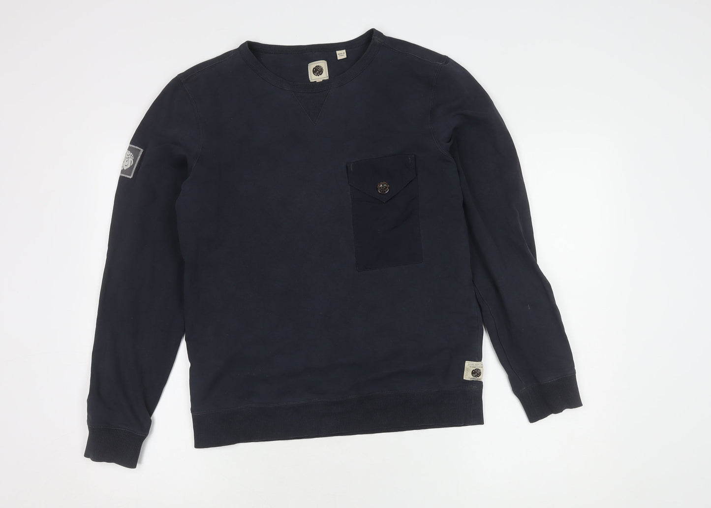 Pretty Green Men's Blue Pullover Sweatshirt S Logo Button