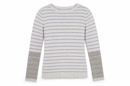 Beacon Cove Girls Striped Merino Wool Jumper Grey M