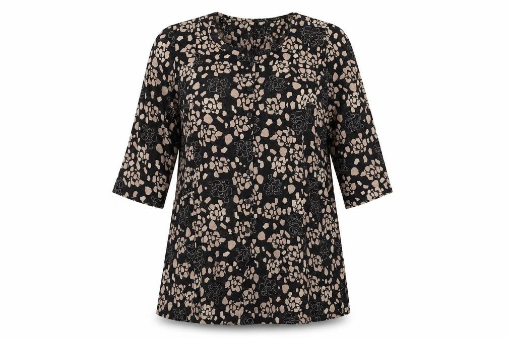 Adini Women's Black Floral Tunic Blouse, L, Relaxed Fit