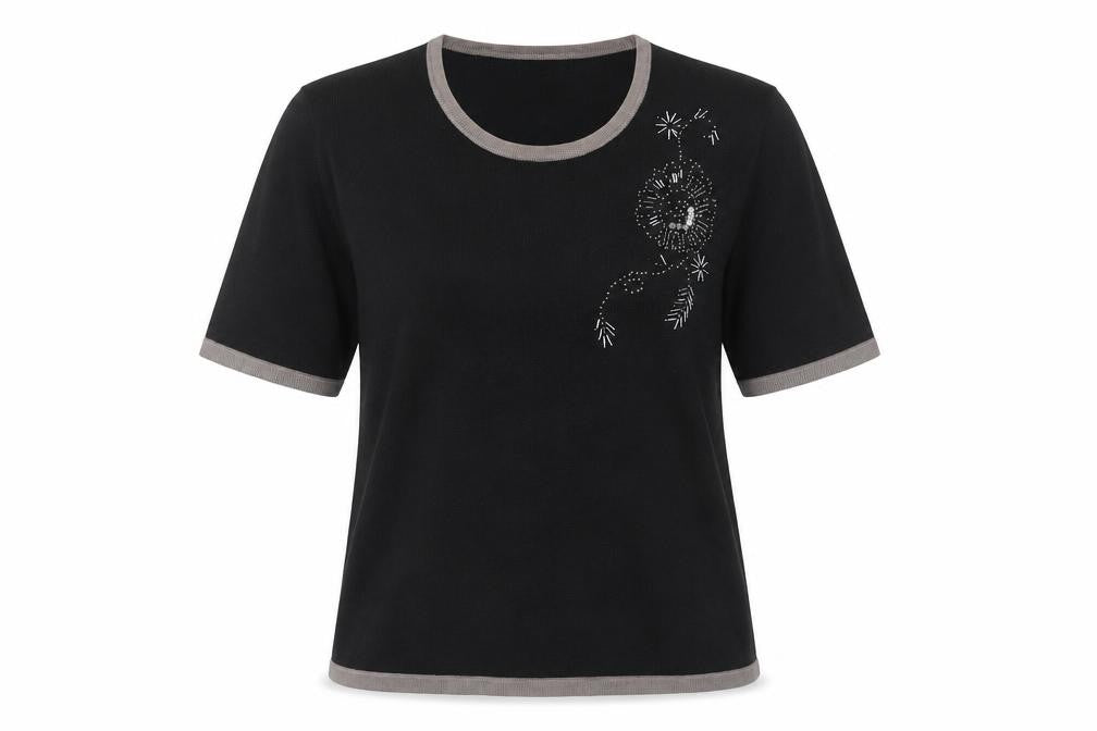 Marks & Spencer Women's Black Ringer T-Shirt Size 16