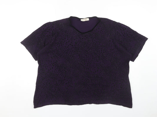 Bonmarché Women's Purple Glitter Short Sleeve Top XL