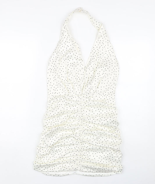 Zara Women's White Polka Dot Bodycon Dress L