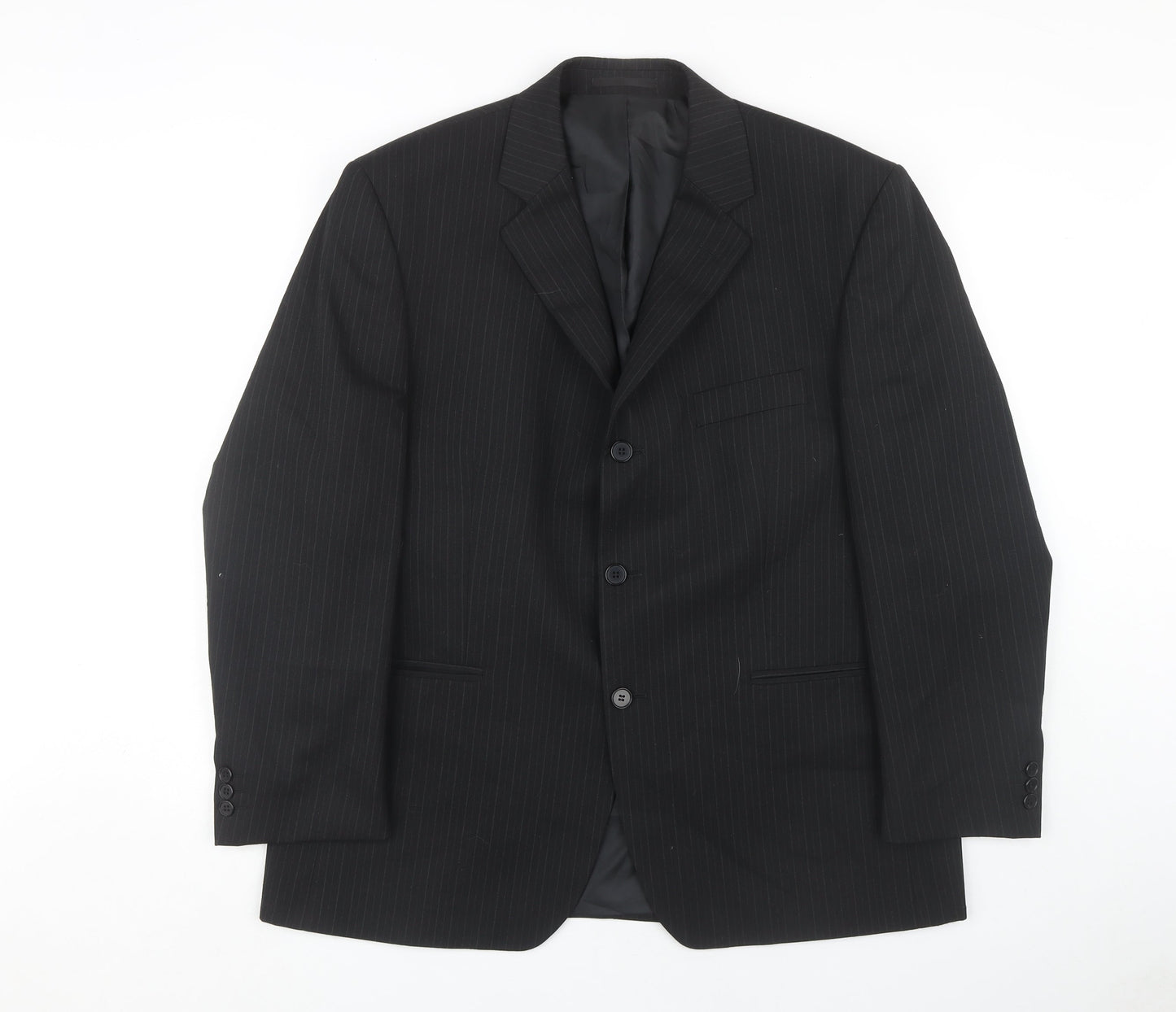 Men's Black Pinstripe Blazer, 44 Short, Formal Business