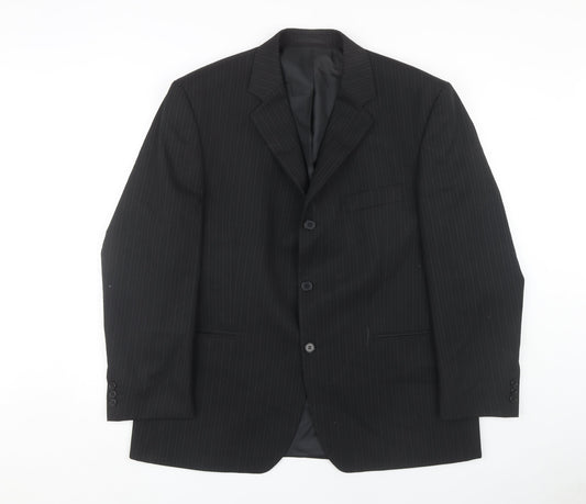 Men's Black Pinstripe Blazer, 44 Short, Formal Business