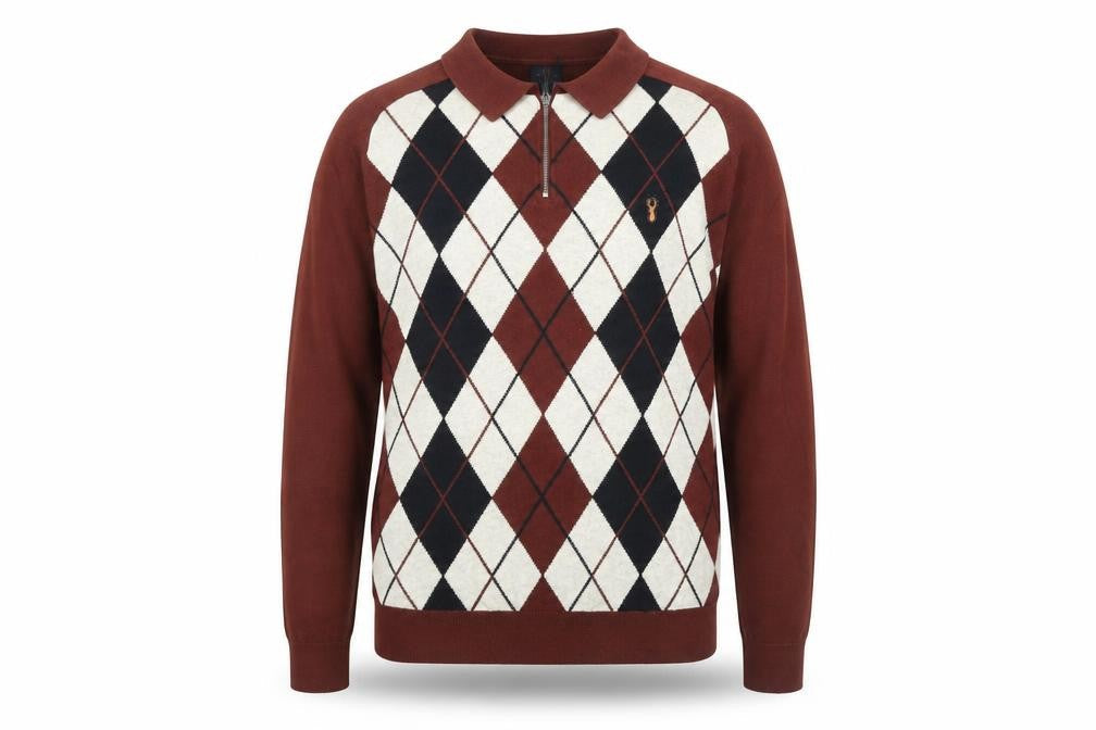 Next Men's Brown Argyle Full Zip Jumper - Large