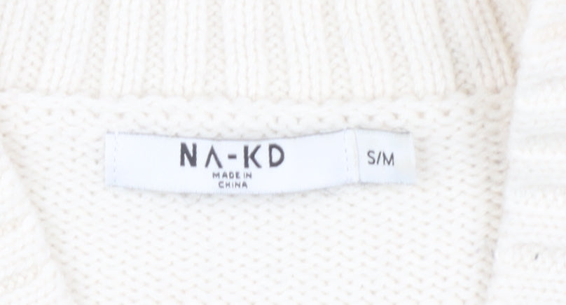 NA-KD Women's Ivory Open Front Cardigan S/M - Knit Button Accent