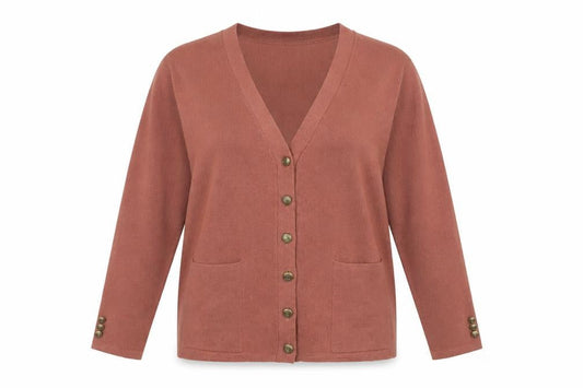 Damart Women's Brown Cardigan, L, V-Neck, Button Accent