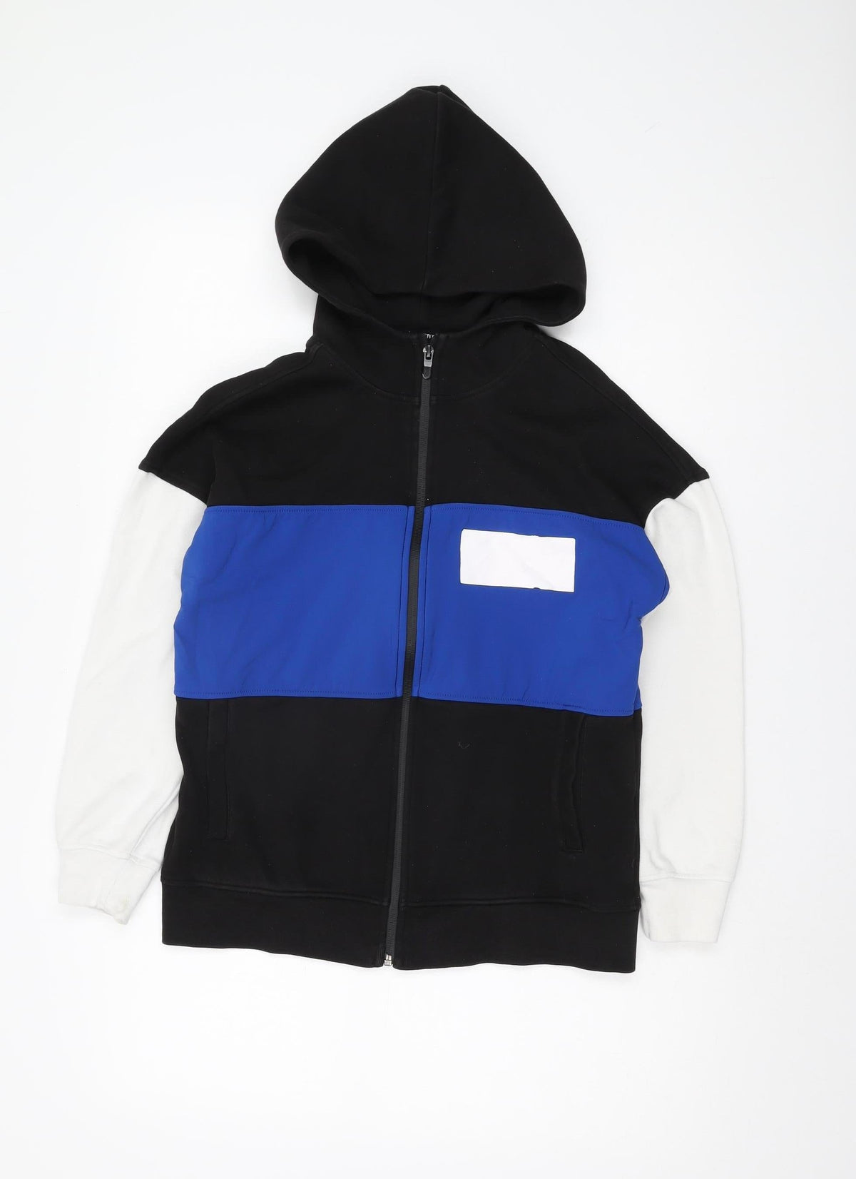 Zara Boys Black Full Zip Colourblock Hoodie, Size 11-12 Years