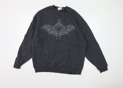 Additional front view of ASOS DESIGN Men's Black M Pullover Studded Sweatshirt