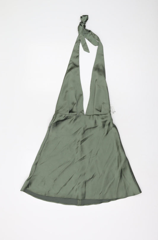 Zara Women's Green Halter Satin Dress XS