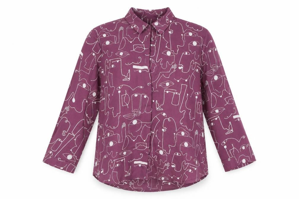 Monki Women's Purple XS Button-Up Geometric Shirt