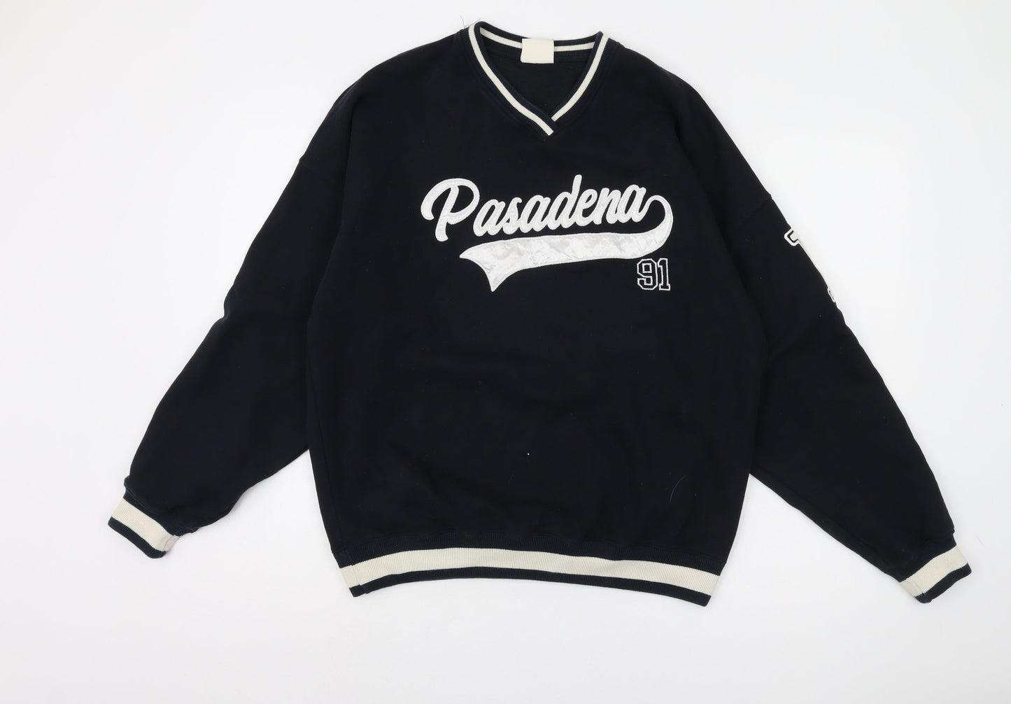 Pull&Bear Black V-Neck Logo Sweatshirt XS Men