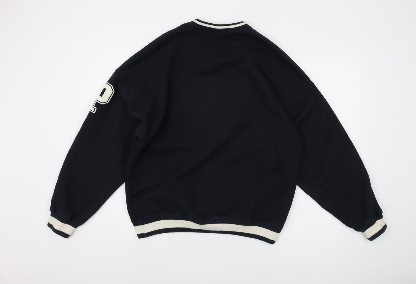 Pull&Bear Black V-Neck Logo Sweatshirt XS Men