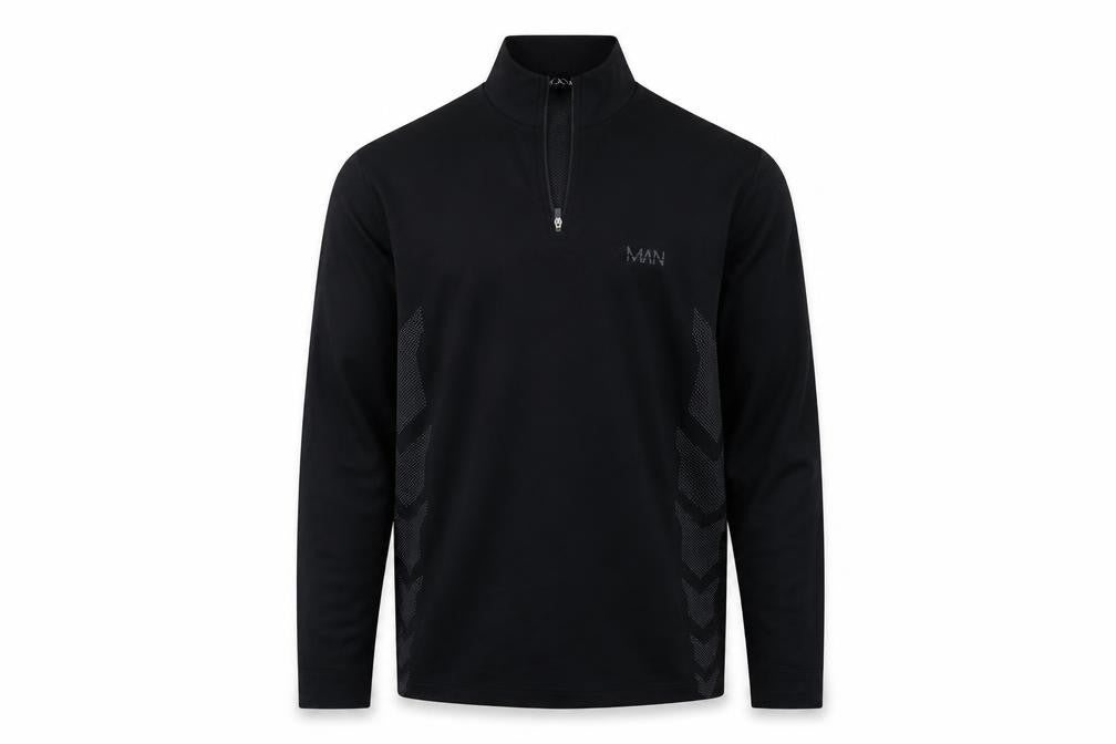 boohooMAN Black Men's Long Sleeve 1/4 Zip Top M