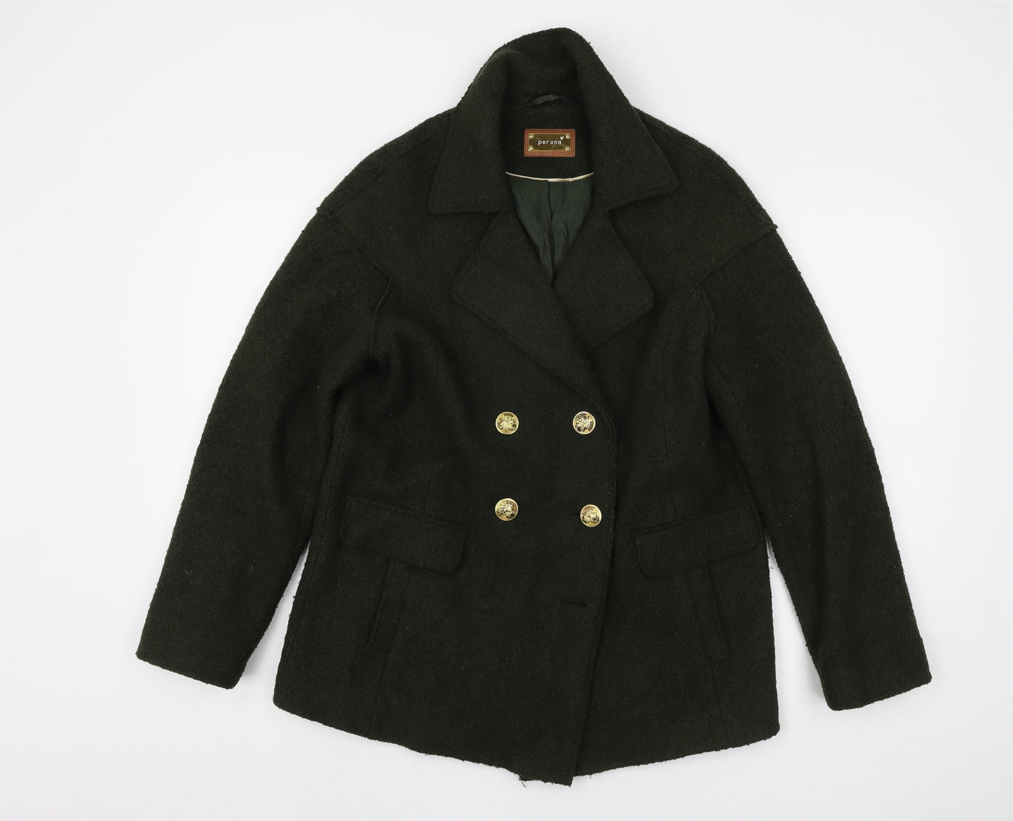 Marks and Spencer Women's Green Pea Coat, Size 10, Winter Elegance