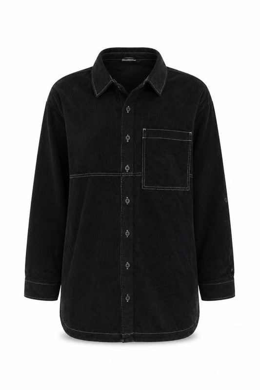 Front view of Asos Design Women's Black Corduroy Long Jacket S