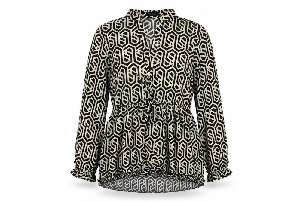 Papillonne Women's Black Geometric Blouse