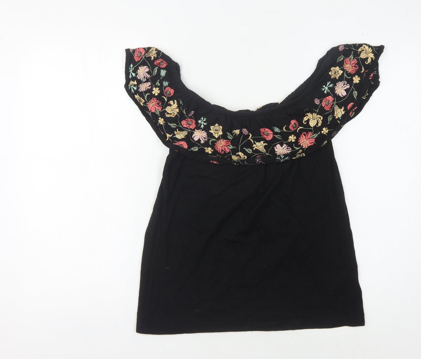 Oasis Women's Black Floral Embroidered Blouse S