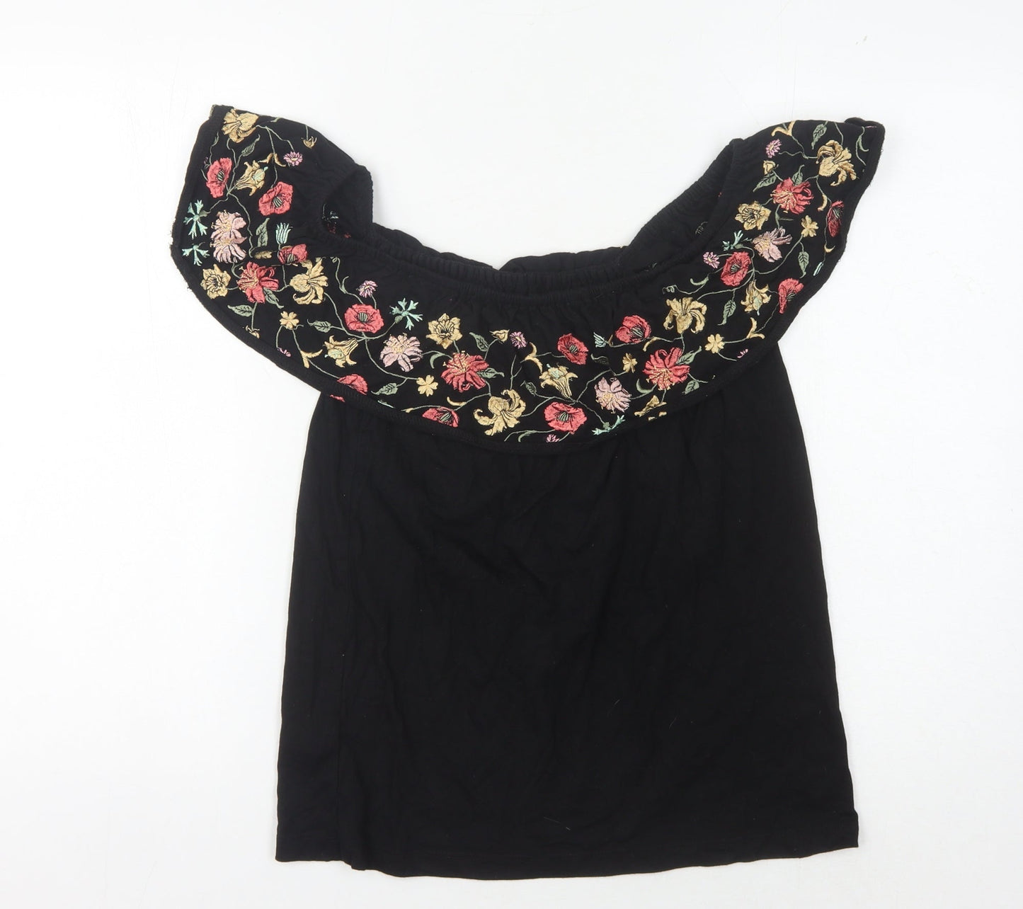 Oasis Women's Black Floral Embroidered Blouse S