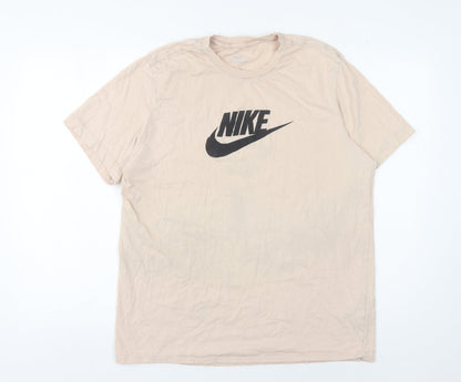 Nike Womens Beige Cotton T-Shirt, S - Casual Basic Style