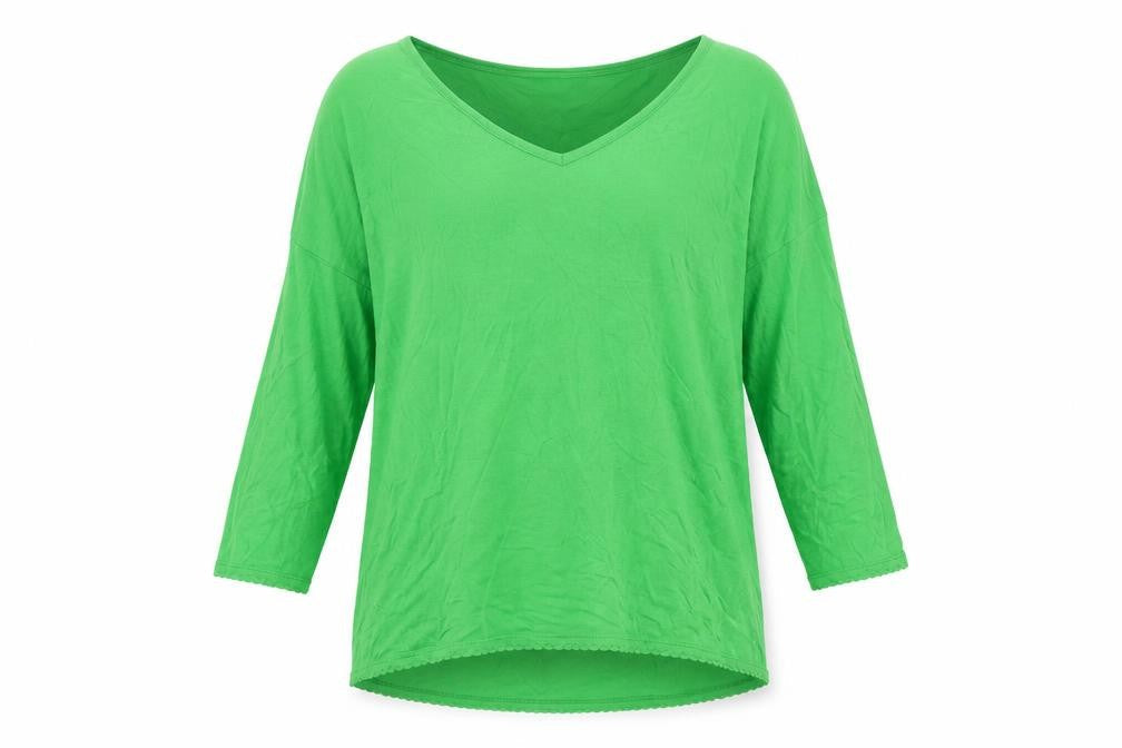 French Connection Green V-Neck Women's Top - S 3/4 Sleeve