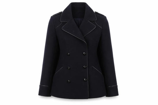 Reiss Women's Black Wool Pea Coat, M, Double-Breasted