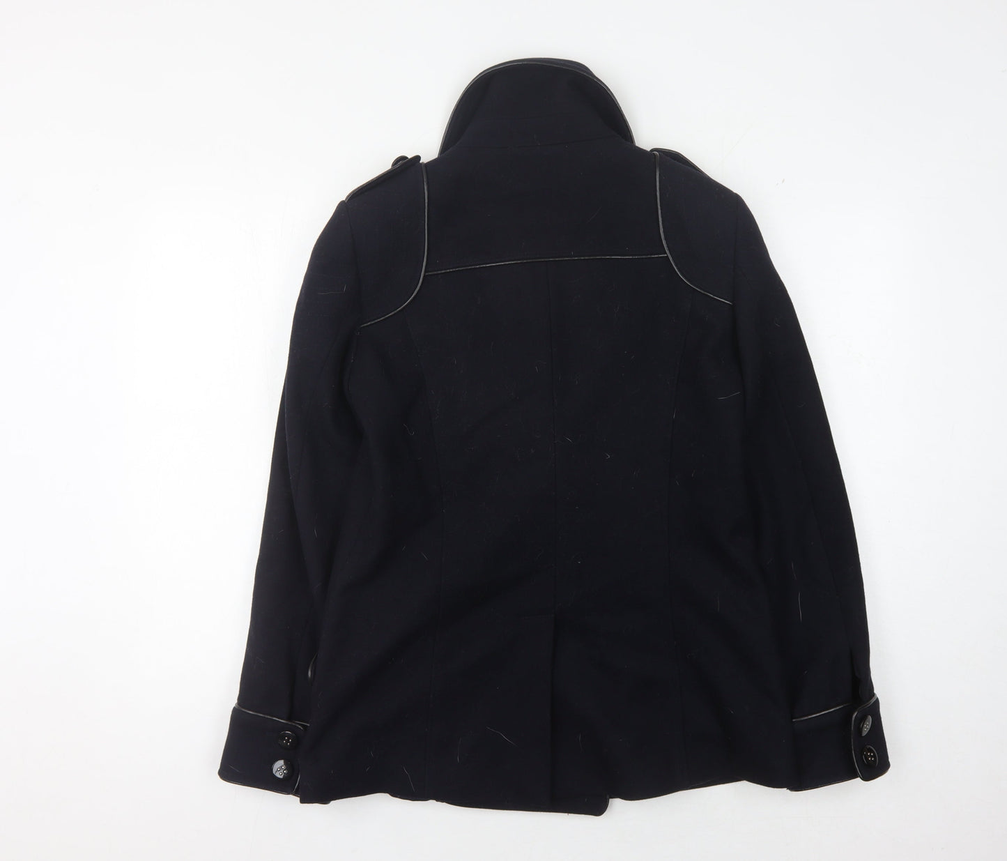 Reiss Women's Black Wool Pea Coat, M, Double-Breasted