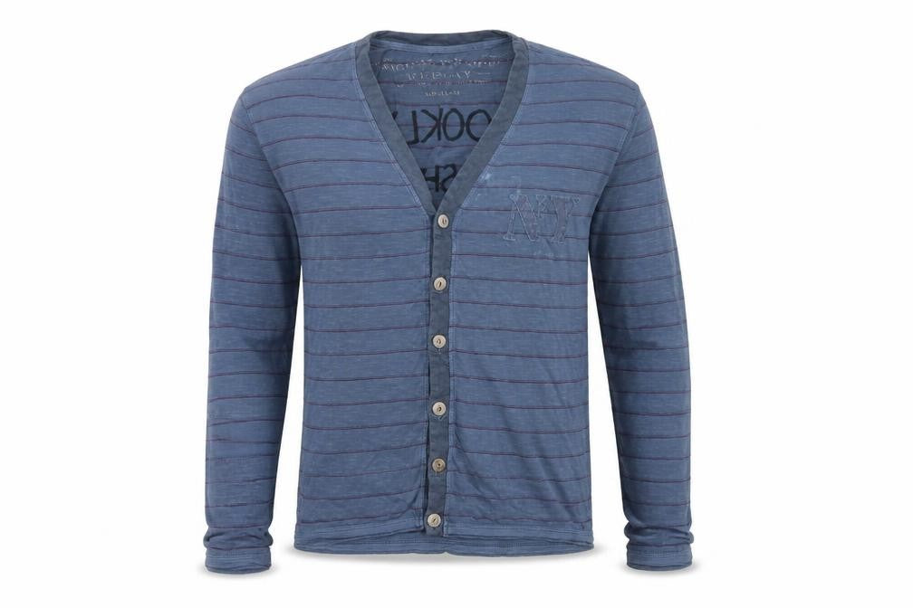 Replay Men's Blue Striped Cardigan M V-Neck Urban Style