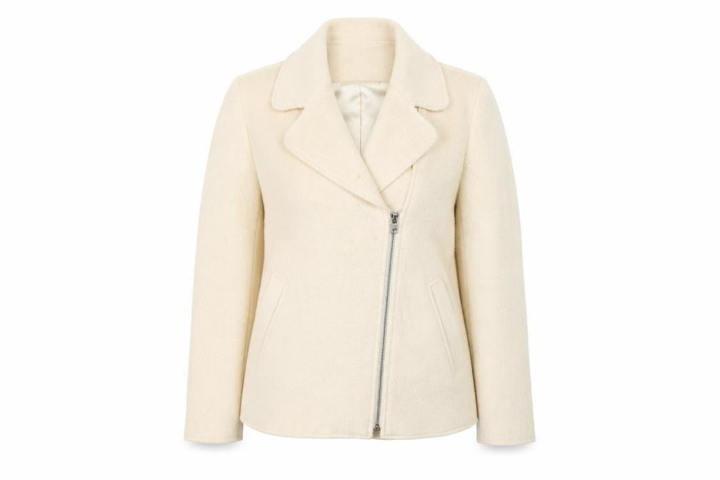 Zara Women's Ivory Wool Motorcycle Jacket M