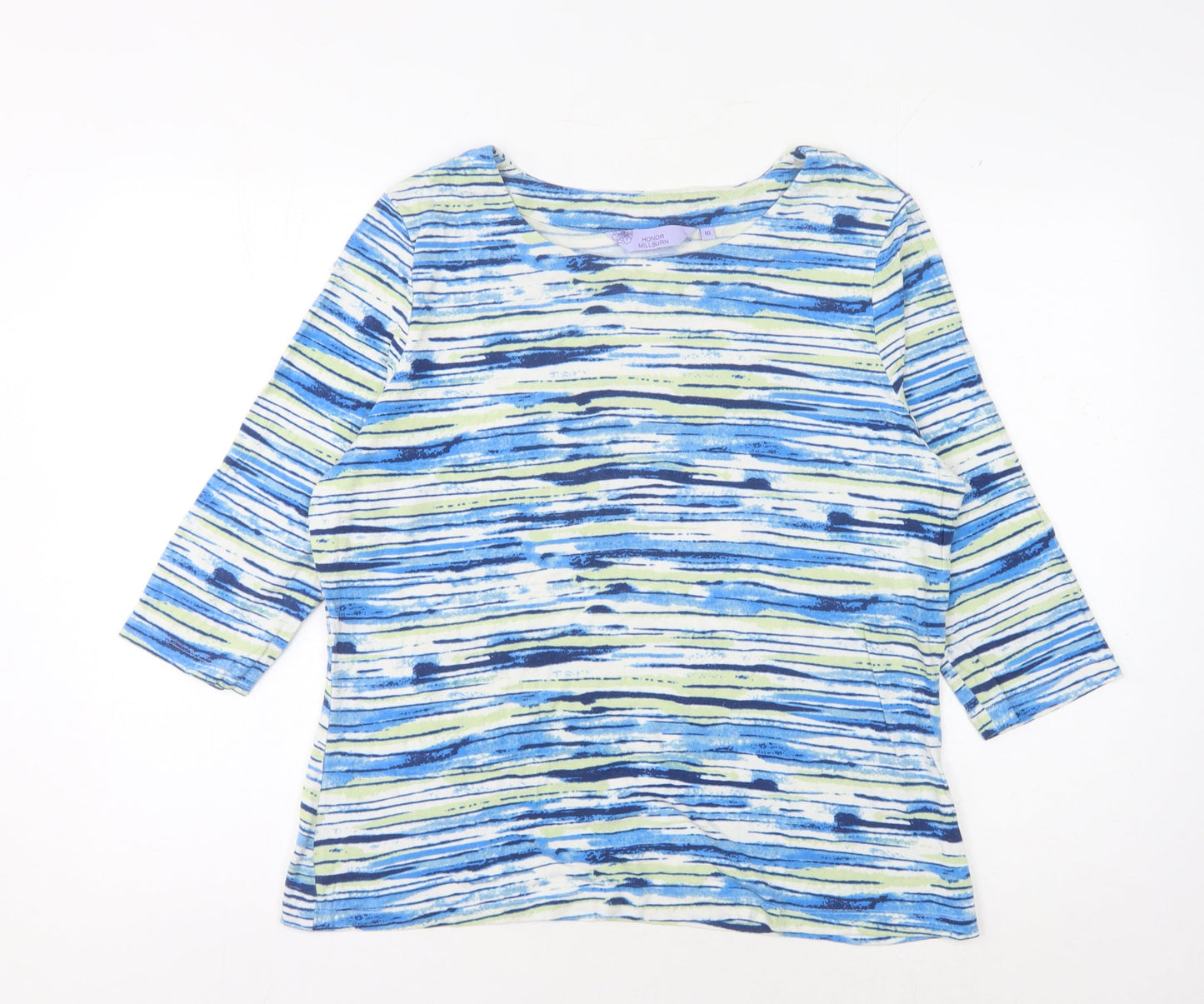 Honor Millburn Women Blue Striped Jersey Top Size 16