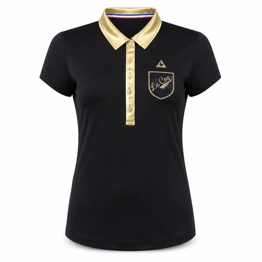 Front view of Le Coq Sportif Women's Black Polo Shirt S