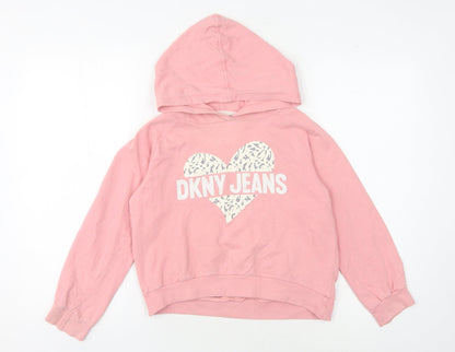 Additional front view of DKNY girls’ pink pullover hoodie -, size 8-9, years, cotton