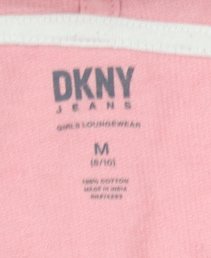 Close-up detail of DKNY girls’ pink pullover hoodie -, size 8-9, years, cotton