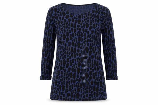 Boden Women's Blue Animal Print Top, Size 6, 3/4 Sleeves