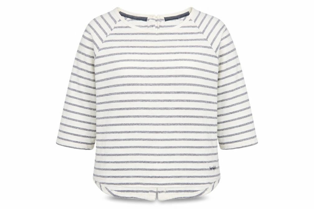 Weird Fish Women's Ivory and Blue Striped Cardigan - Size 12