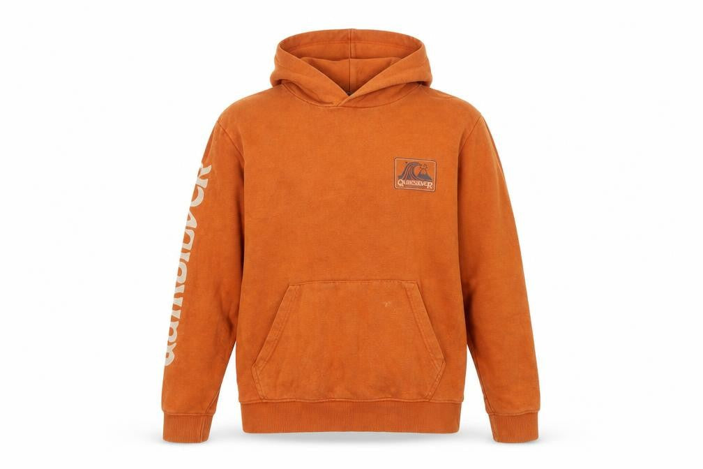 Quiksilver Boys Orange Hoodie M Pullover Logo Casual Skatewear