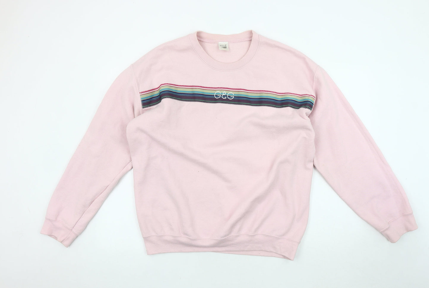 G&G Unisex Pink Striped Sweatshirt L Fleece Logo
