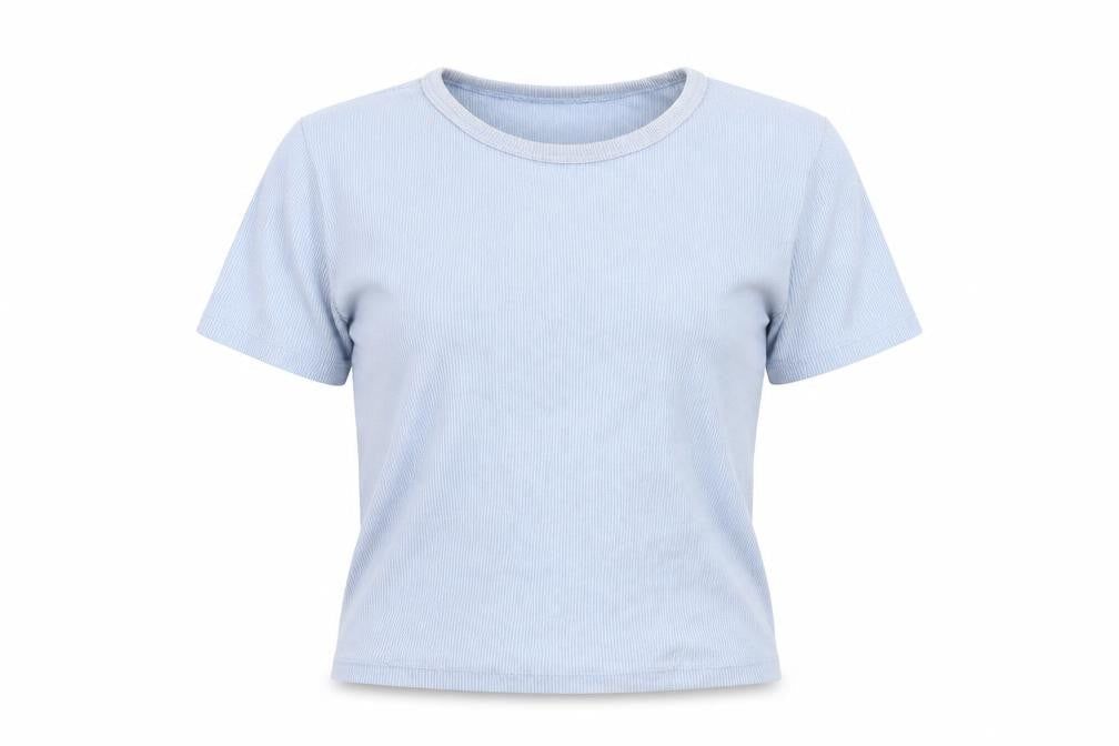 Pull & Bear Women's Blue S T-Shirt, Basic Short Sleeve Jersey