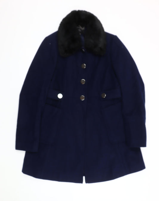 Dorothy Perkins Women's Blue Fur Trim Winter Coat Size 12